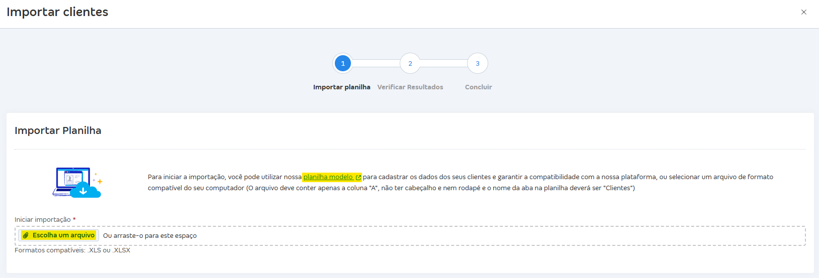 Tela de Importar cliente com destaque para atalhos de planilhas.png