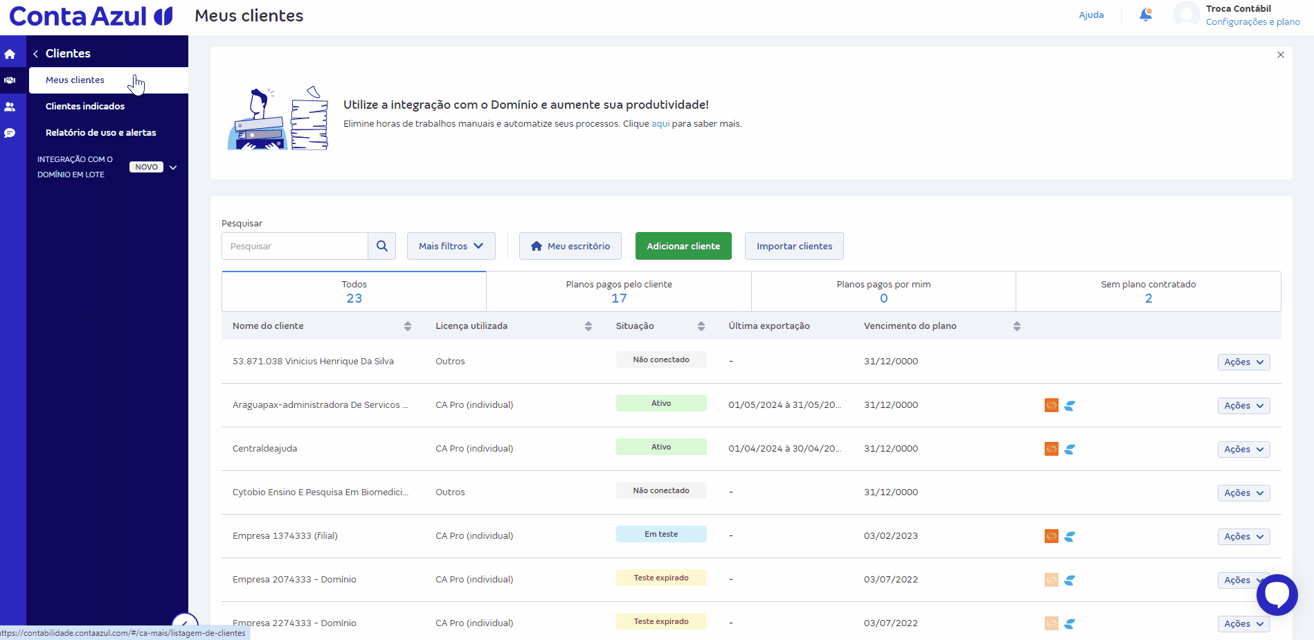 Passo a passo para encontrar clientes para sincronizar ou configurar a integração Dominio.gif