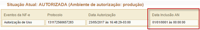 Tela do Portal do Ambiente Nacional com destaque para o campo Dada Inclusão AN.
