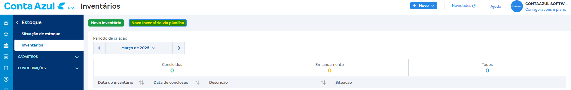 Tela de inventário com destaque para o botão Novo inventário via planilha.png