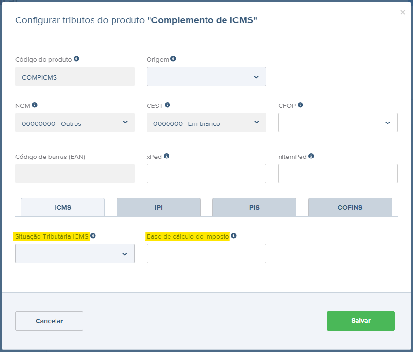 Tela do rascunho da nota fiscal com destaque para Base de cálculo do imposto.png