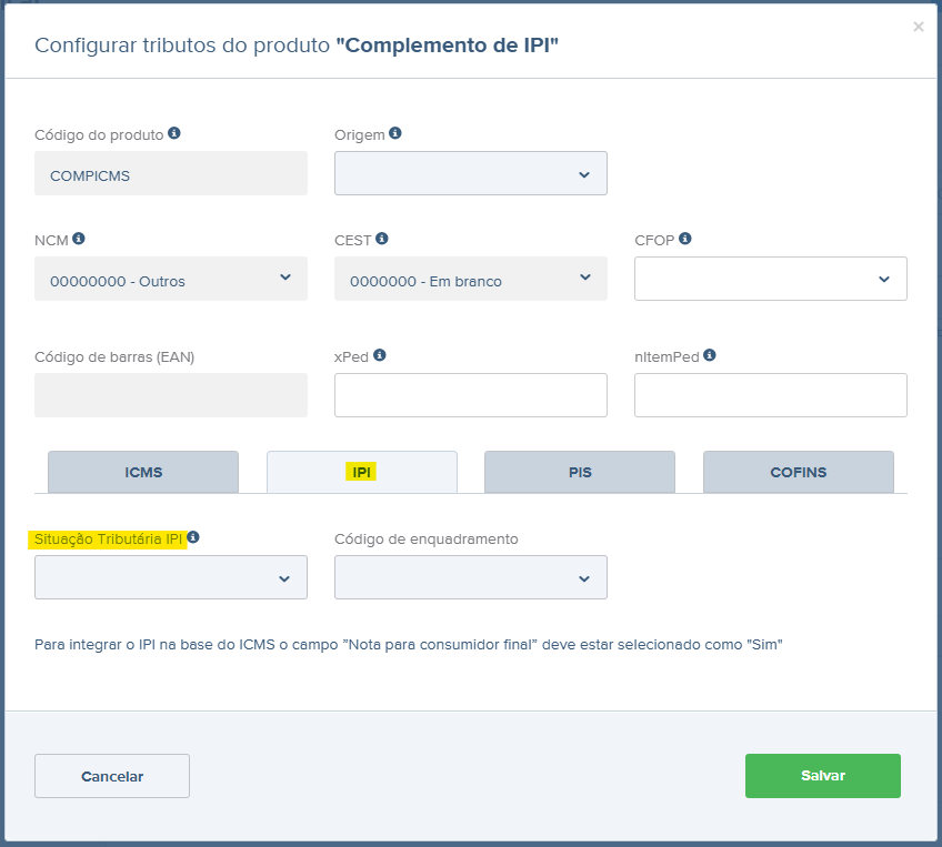 Tela do rascunho da nota fiscal com destaque para IPI.png