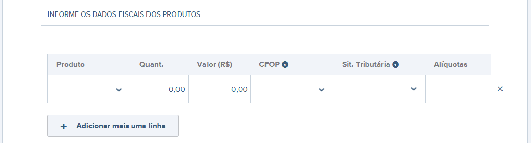 Tela do rascunho da nota fiscal com destaque para dados fiscais dos produtos.png