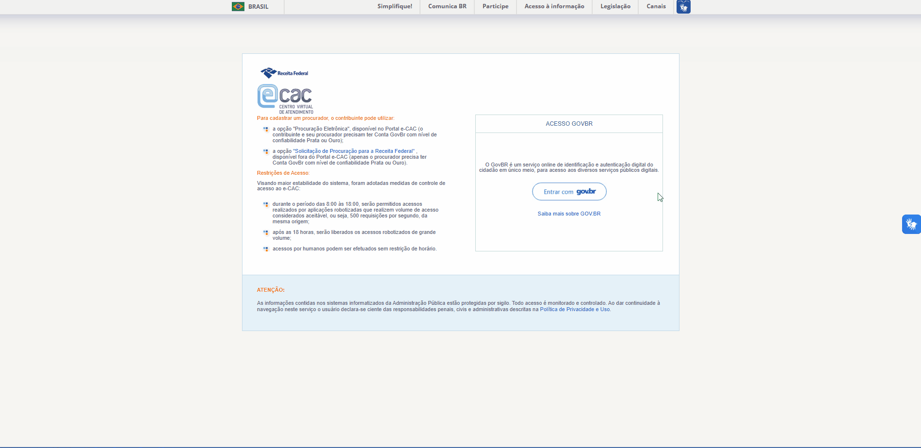 Passo a passo para verificar o reconhecimento do certificado A3 através do E-CAC.gif