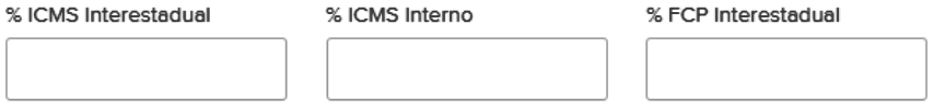 Tela com destaque para os campos % ICMS Interestadual, % ICMS Interno (do estado de destino) e % FCP Interestadual.