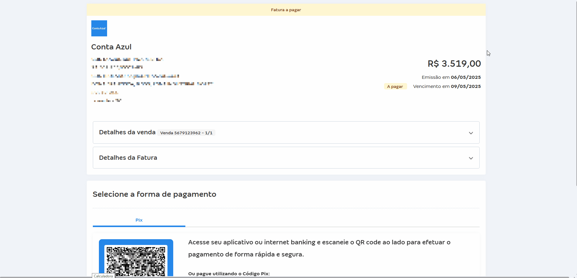 Passo a passo para visualizar fatura de pix da Conta Azul.gif