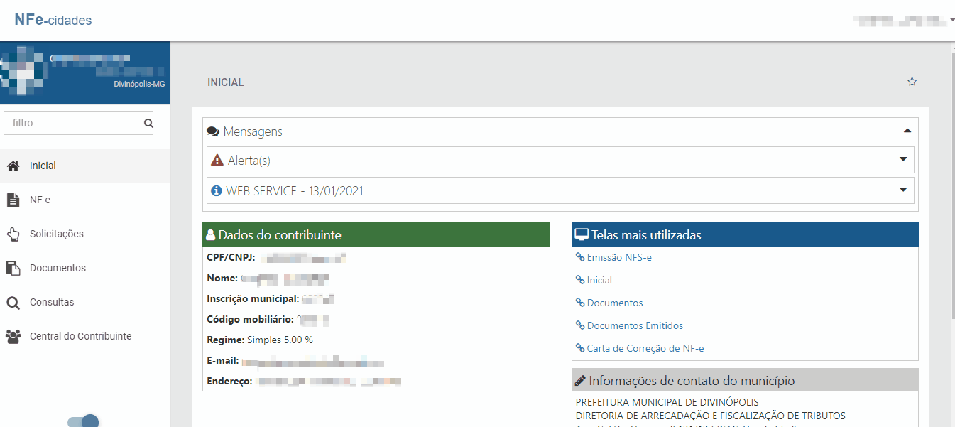 Passo a passo para solicitar liberação para emissão de NFS-e na Conta Azul no padrão Governo Digital (nfe-cidades)..gif