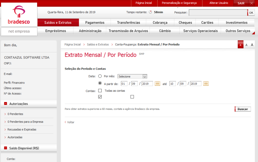 Tela do internet banking do Bradesco com destaque para o botão Buscar.