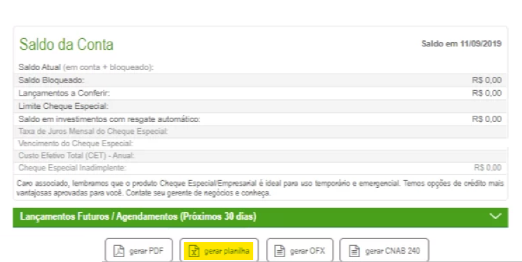 Tela com a opção de exportar via CSV