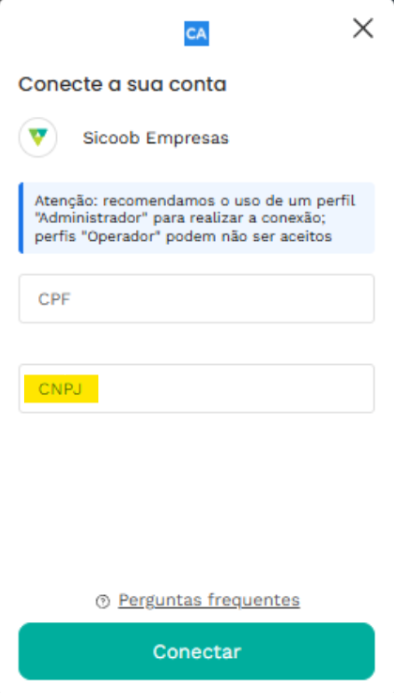 tela de conectar a sua conta