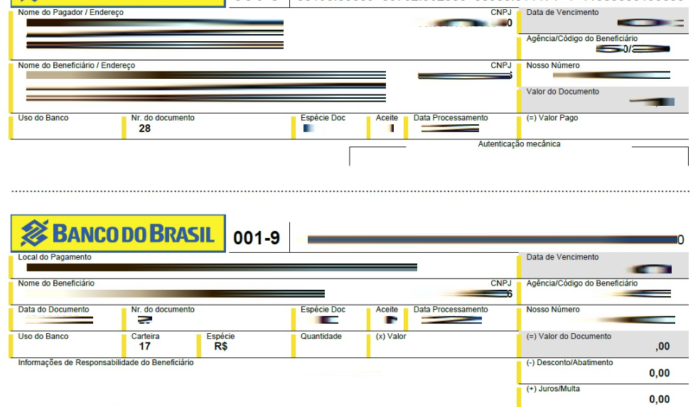 Tela modelo de boleto emitido pelo Banco do Brasil.