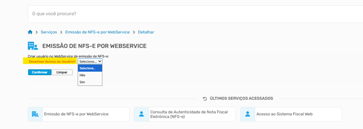 Tela para consulta de acesso do usuário no padrão IPM.