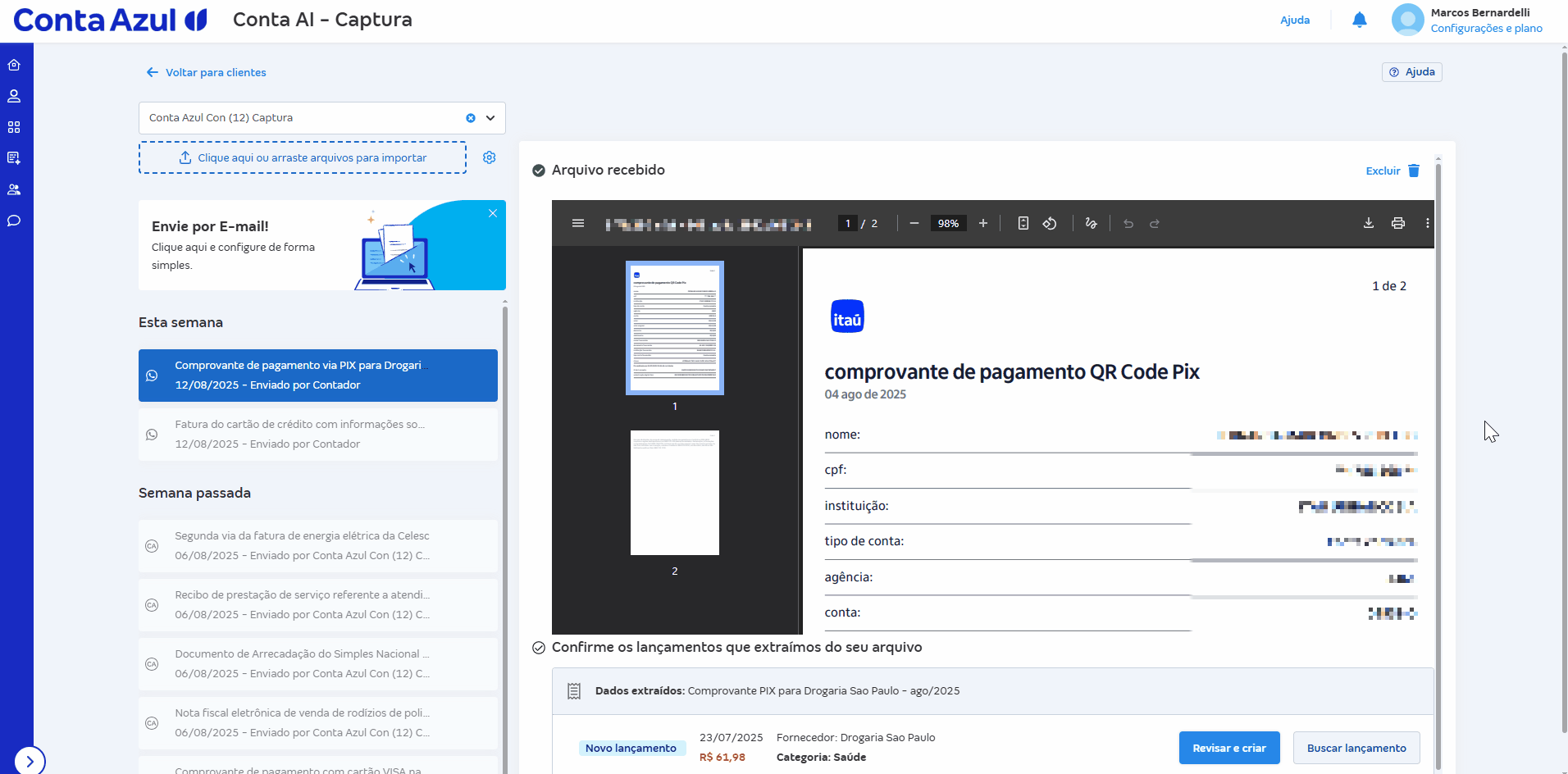 Passo a passo para cadastrar pagamento de doc enviado por whats para Conta AI Captura.gif
