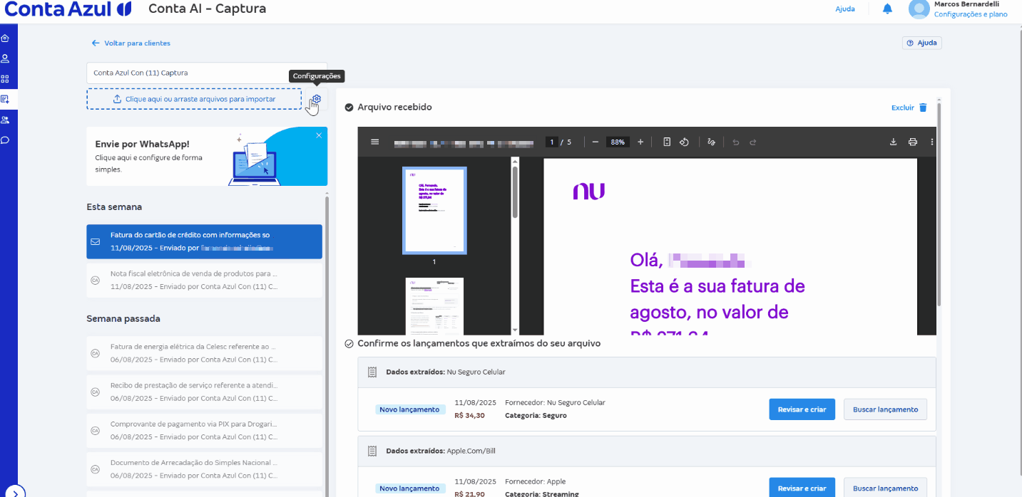 Passo a passo para acessar configuração de whats para Conta AI Captura.gif