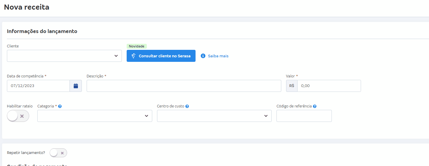 Passo a passo para realizar uma consulta Serasa pelo menu Financeiro.