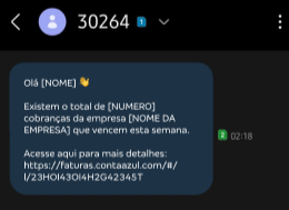 Tela da mensagem do lembrete de vencimento enviada via SMS.