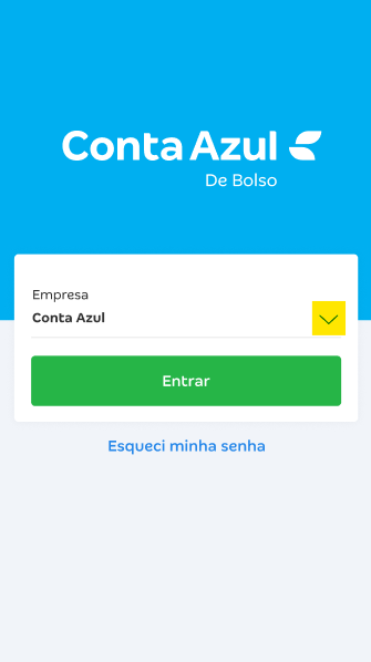 Tela de login no Conta Azul de Bolso com destaque para o campo Empresa ⌵.