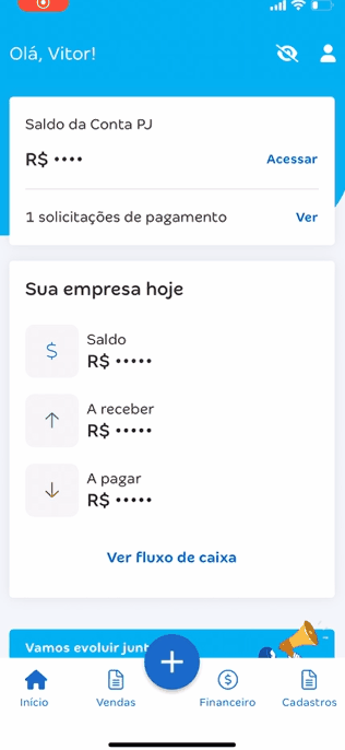 Passo a passo para exportar o extrato da Conta PJ da Conta Azul pelo aplicativo.