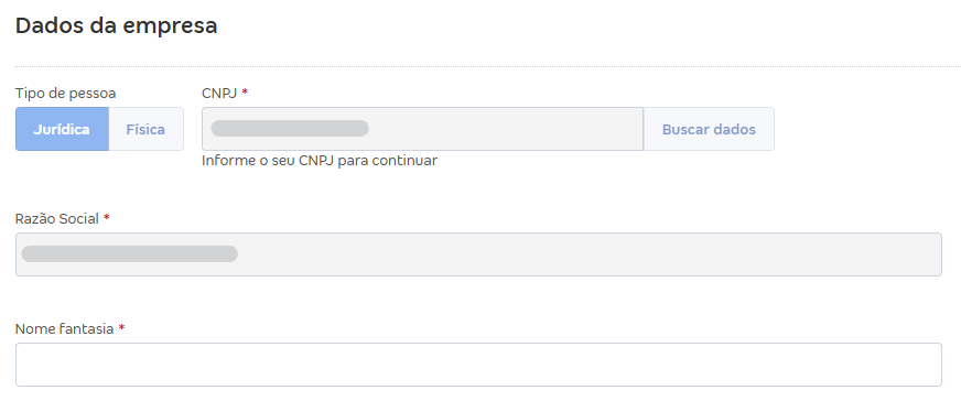 Tela de Dados da empresa.
