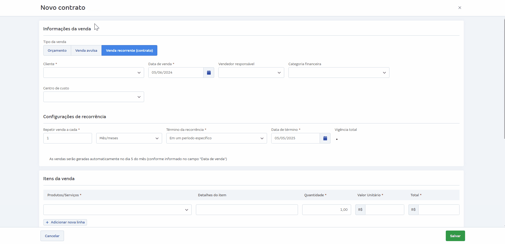 Passo a passo para registrar a venda recorrente..gif