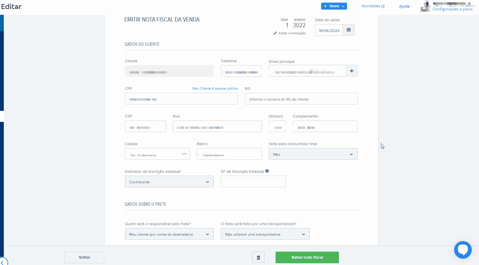 Passo a passo para preencher Nota para Consumidor Final e Indicador de Inscrição Estadual no rascunho da NF-e..gif