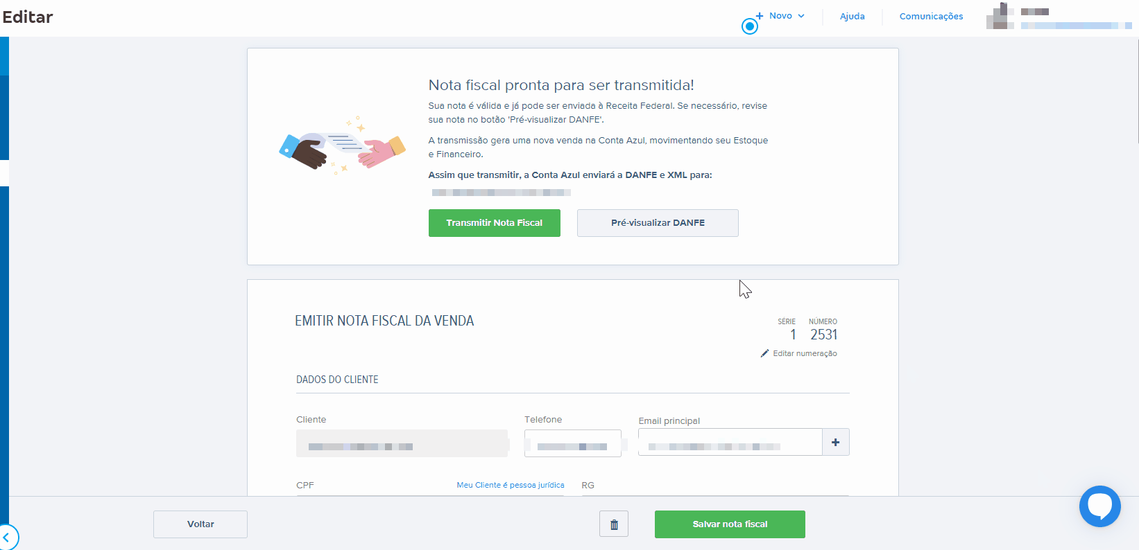 Tela do rascunho da NF-e com destaque para o campo Pré-visualizar DANFE..gif