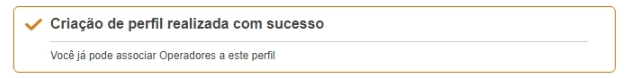 Tela de confirmação de que o perfil foi criado com sucesso