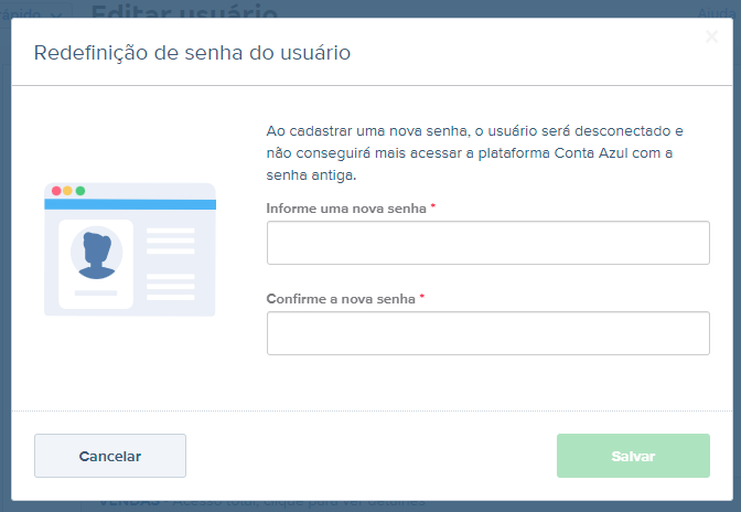 Passo a passo para redefinir senha do usuário.