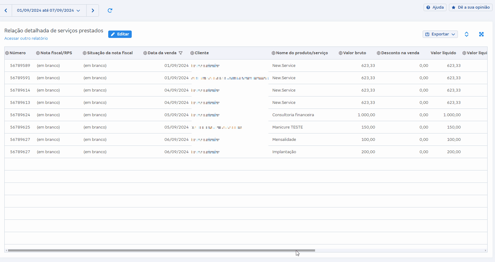 Passo a passo para acessar Relação detalhada de serviços prestados por Mais relatórios de vendas.gif