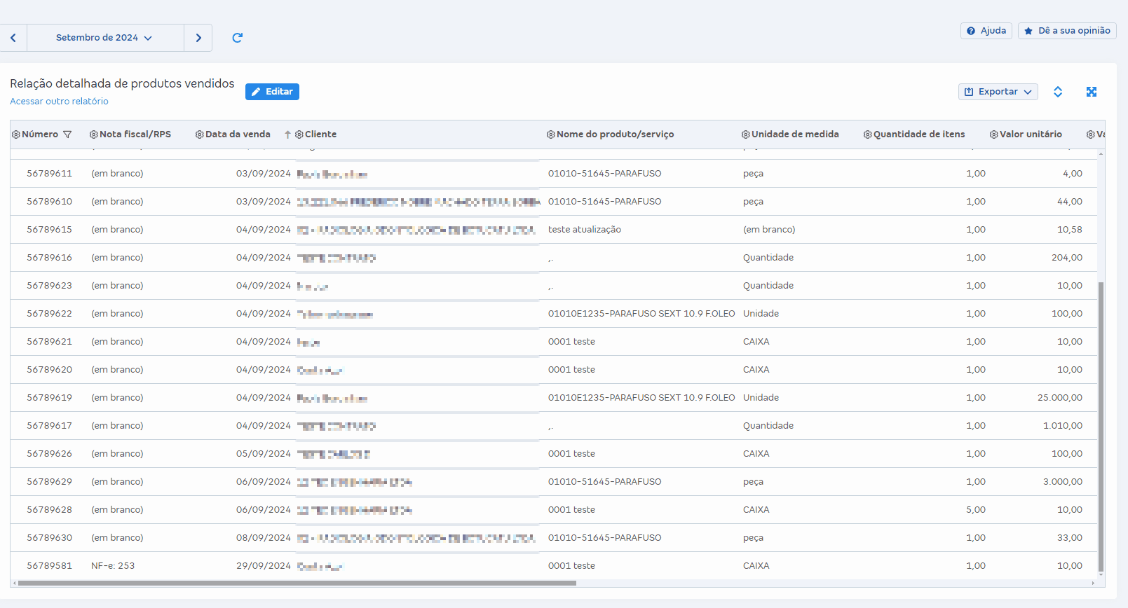 Tela de Relação detalhada de produtos vendidos em Relatórios de vendas.gif