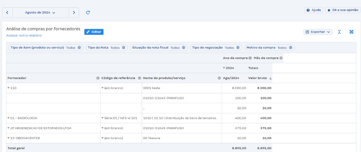 Passo a passo para acessar Análise de compras por fornecedores por Relatórios de compras.