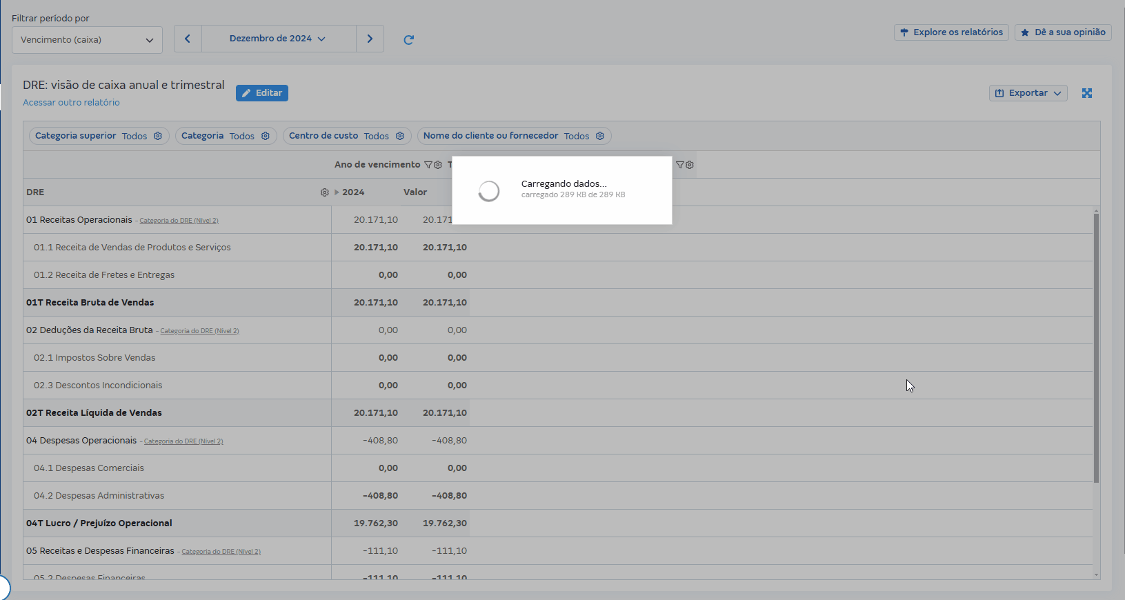 Passo a passo para acessar relatório de análise de visões de caixa DRE.gif