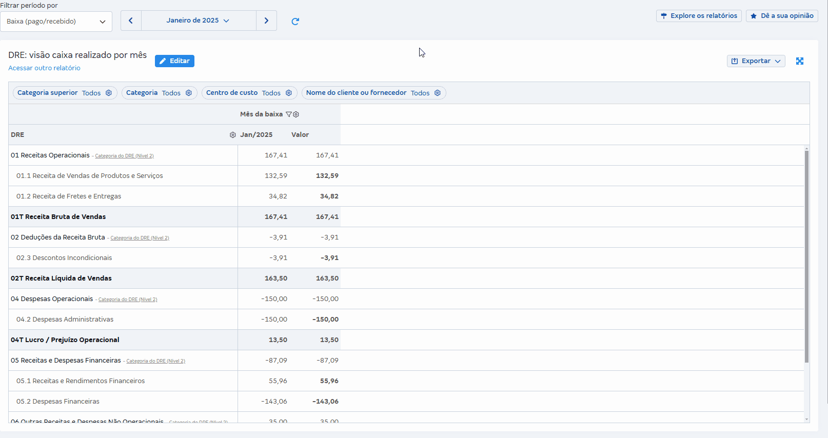 Passo a passo para acessar relatório DRE visão caixa realizado por mês.gif