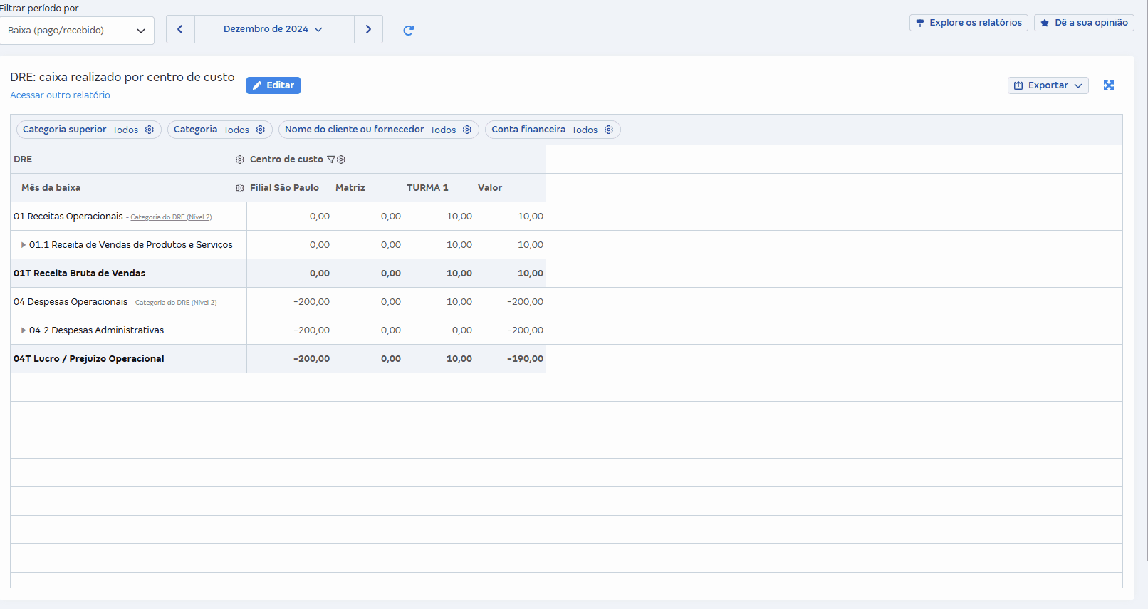 Passo a passo para acessar relatório DRE caixa realizado por centro de custo.gif