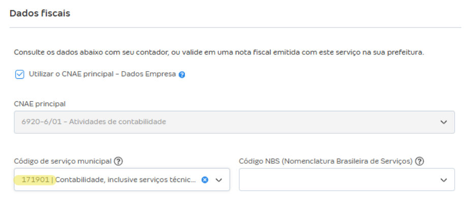 Tela com o numero de Cadastro do serviço