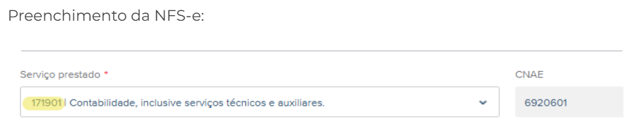 Tela com o número de Preenchimento da NFS-e