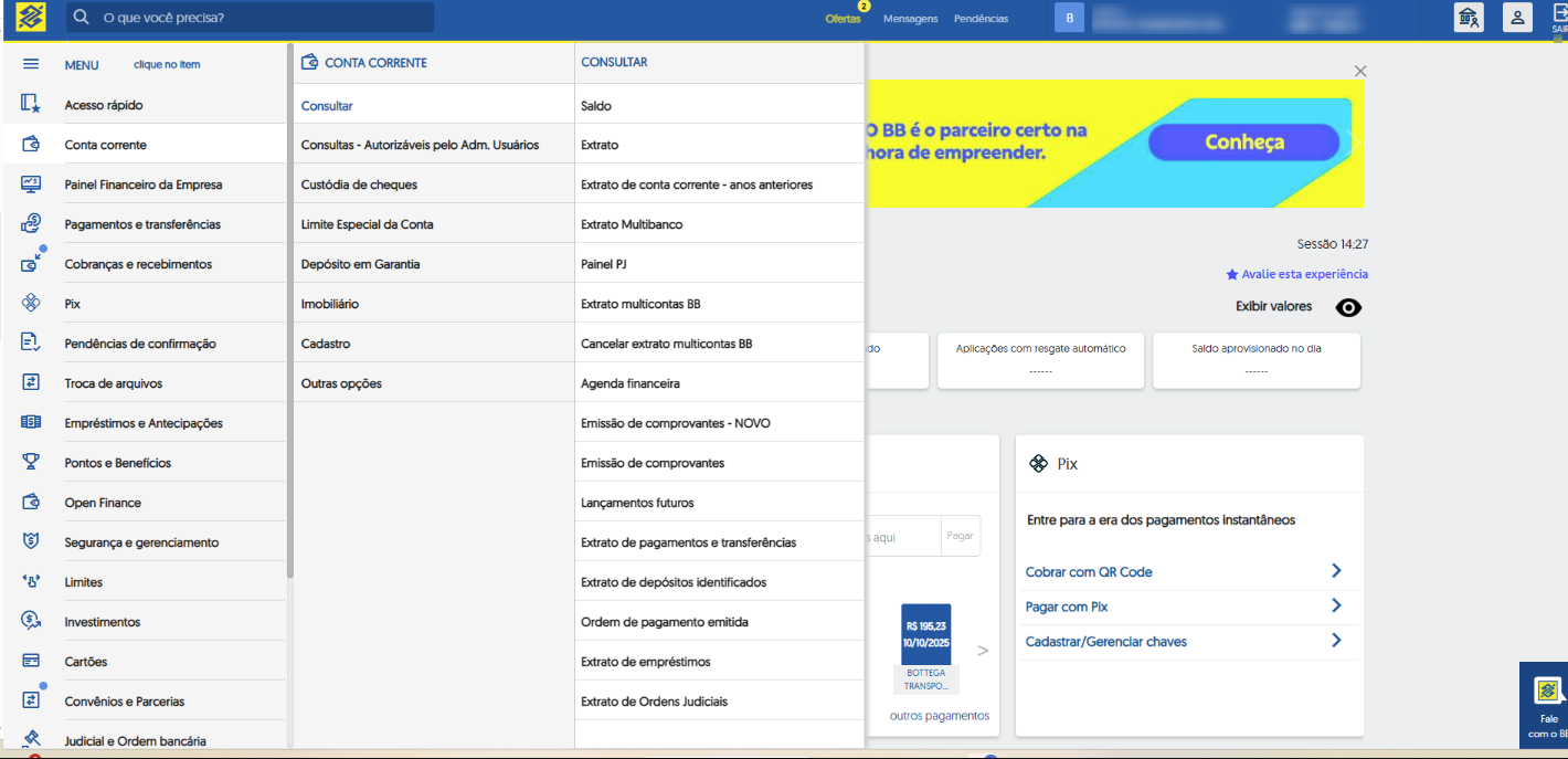 Conta Corrente  Conta Corrente  Consultar   Extrato Banco do Brasil