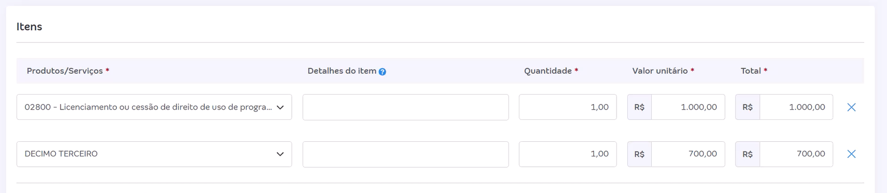 No campo Selecione ou crie um novo item