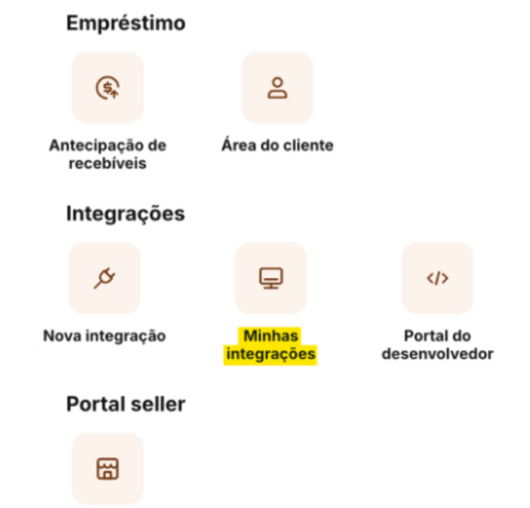 Tela com a opção  Minhas integração.
