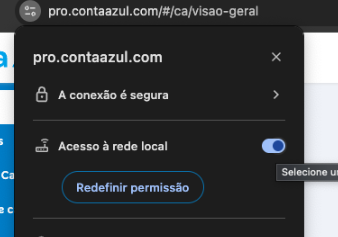 Tela com opção de permissão a acesso à rede local.