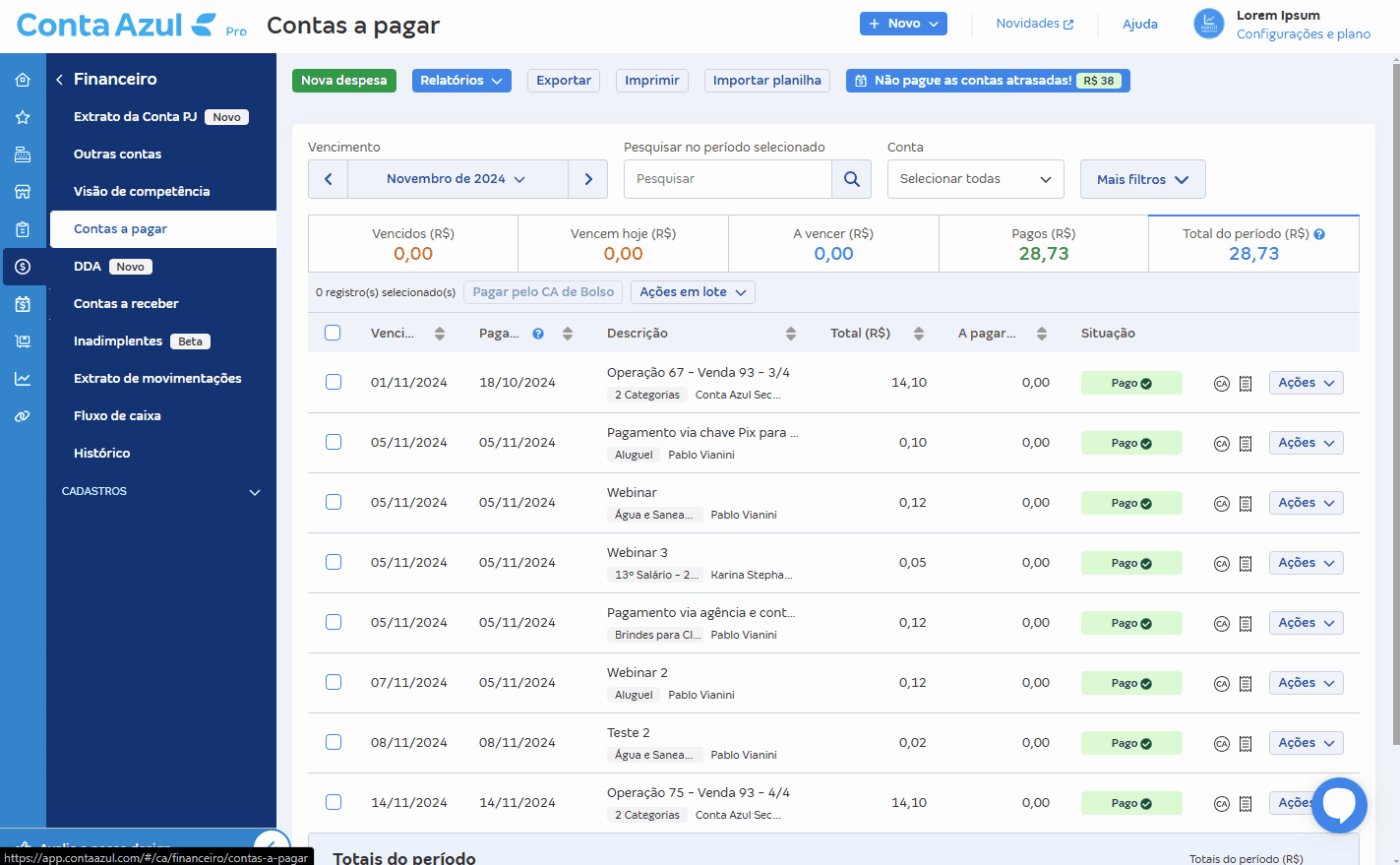 Passo a passo para solicitar a antecipação de recebíveis nas telas Contas a pagar e Contas a receber.