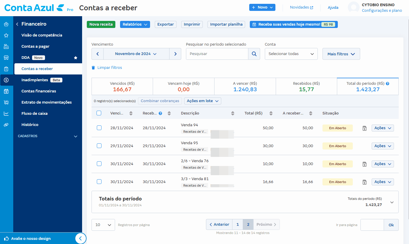 Passo a passo para solicitar a antecipação de recebíveis ao gerar uma cobrança das Cobranças da Conta Azul.