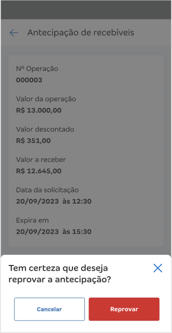 Passo a passo para Reprovar antecipação de recebíveis da Conta PJ da Conta Azul.