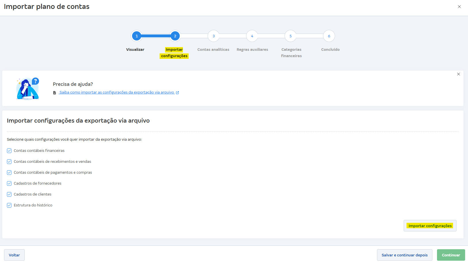 Tela de importação do plano com destaque para a aba Importar configurações..png