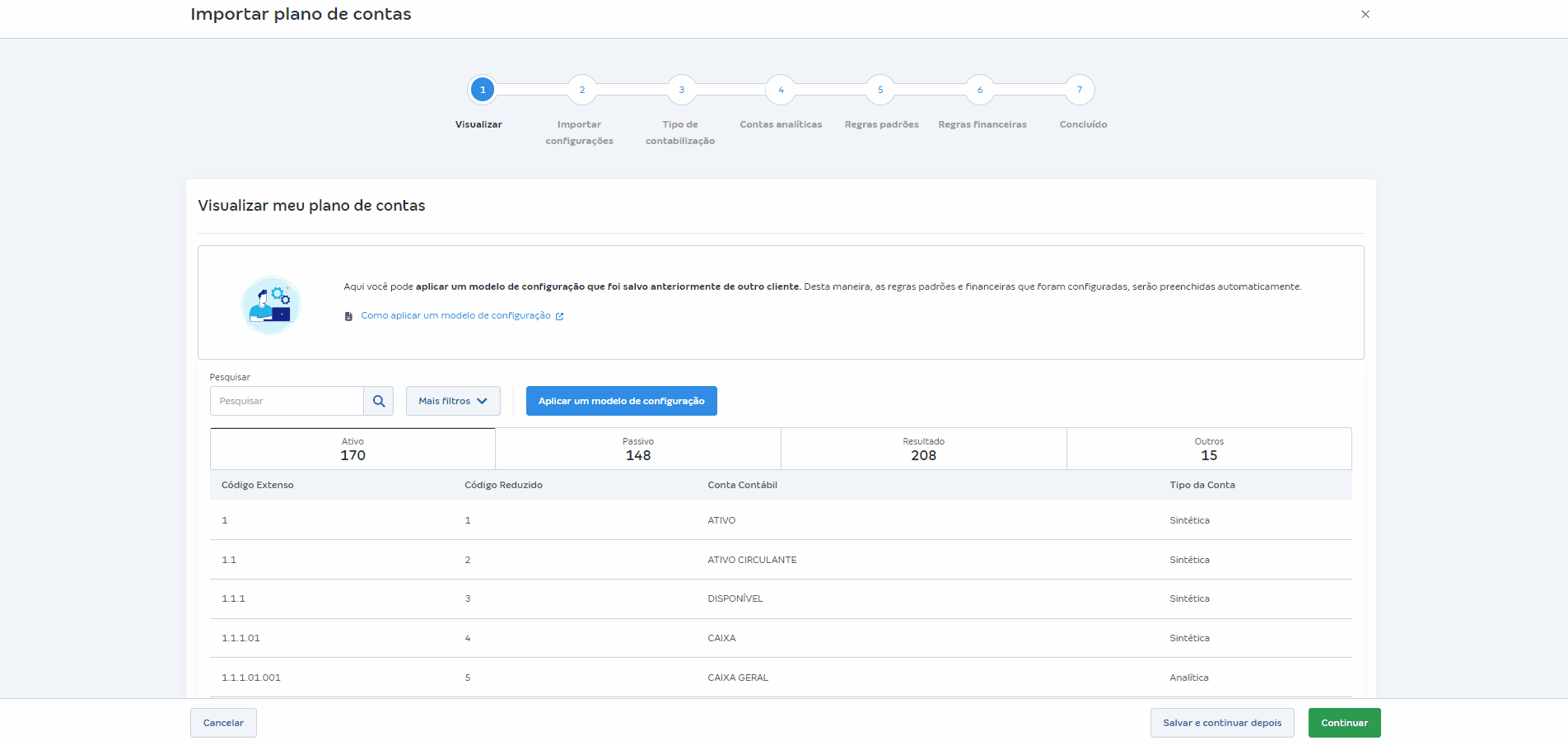 Passo a passo para Aplicar modelo de configuração de plano de contas.