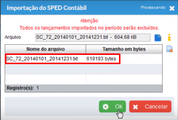 Tela do Calima com destaque para o botão Ok.