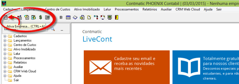 Tela do Contmatic com destaque para o botão Ativa Empresa.