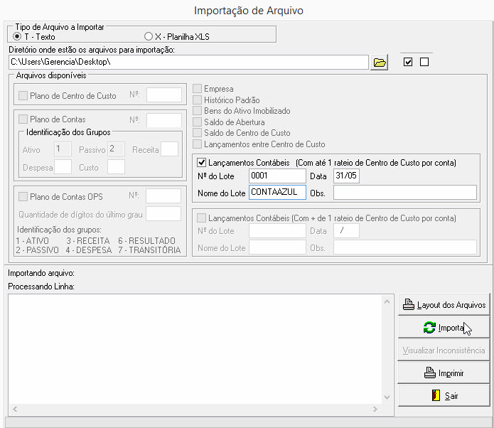 Tela do Contmatic com destaque para o botão Importar.
