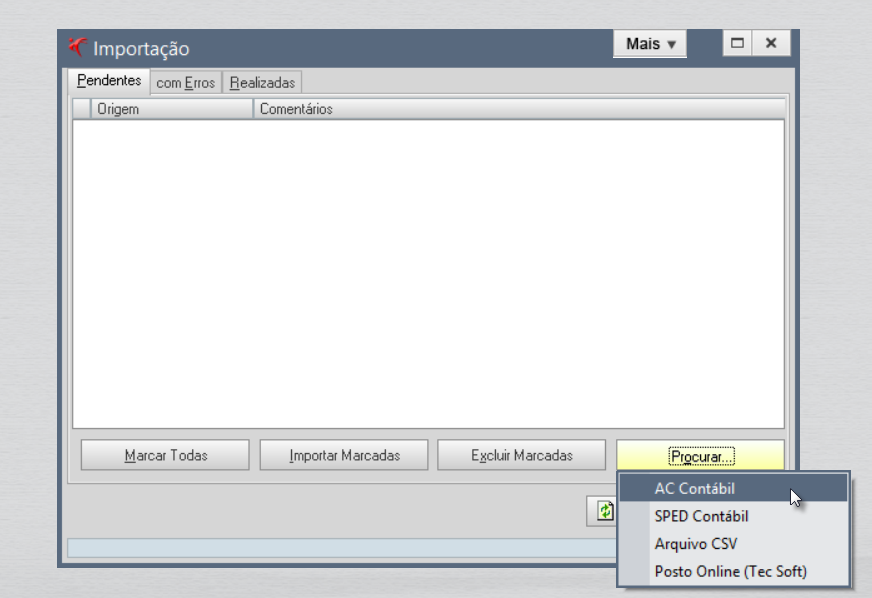 Tela do Fortes com destaque para os botões Procurar e AC Contábil.