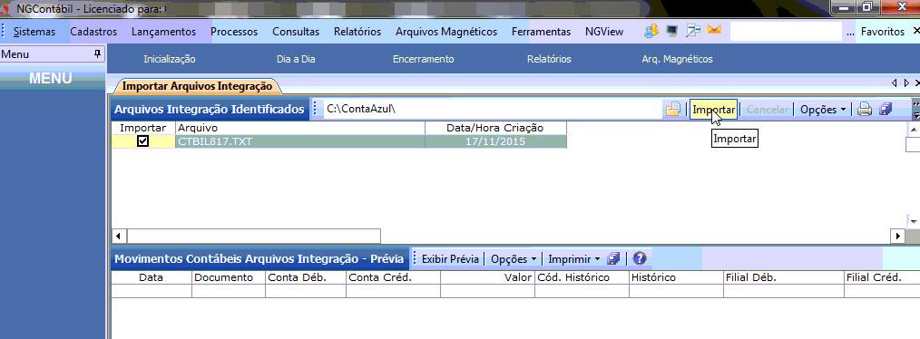 Tela do Mastermaq com destaque para o botão Importar.